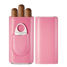 SEEJI Cigar Case, Cedar Wood Lined Travel Cigar Case Women, Cigar Humidor Accessories, 3-Finger Cigar Box with Stainless Steel Cigar Cutter Pink…