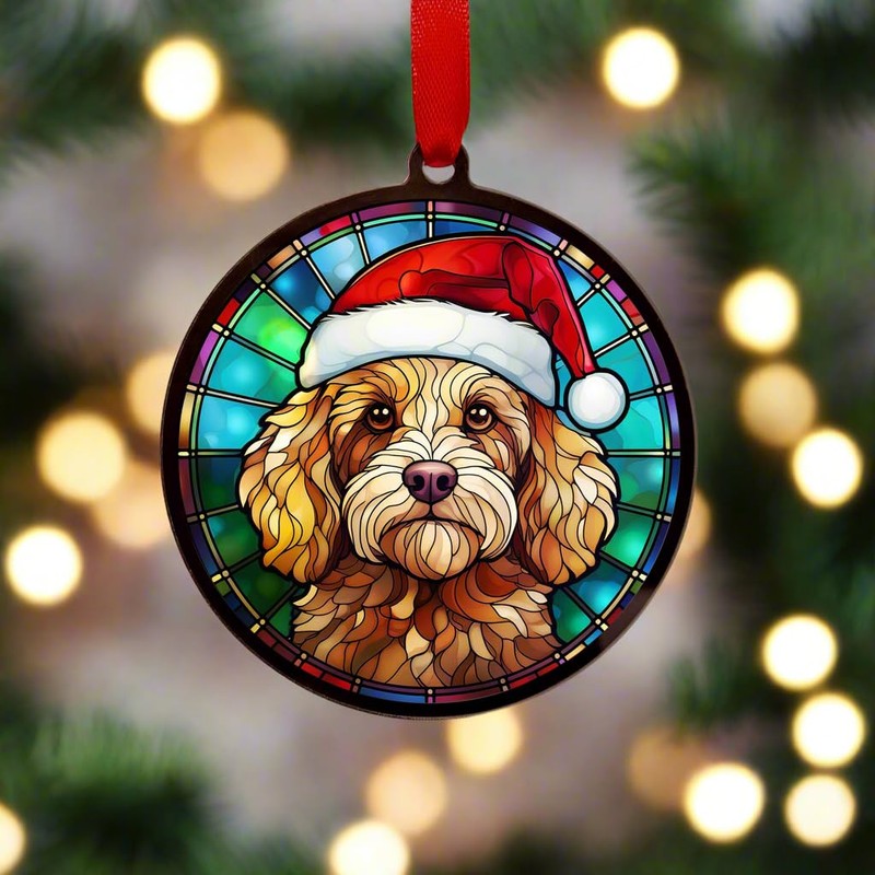 Image Industry Cockapoo Golden in Santa Hat Suncatcher Decoration -