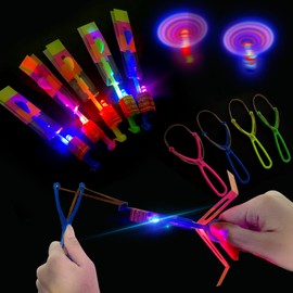 KATELUO Flying Toy Party Set, LED Light Night Helicopter Slingshot Toy, 12 Pieces Helicopter Fly Toy, LED Light Toy Party Items, Children's Birthday Party Favours