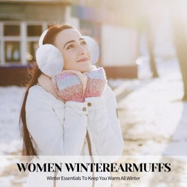 Hotme Winter Ear Muffs Faux Fur Earmuffs Cute Fuzzy Foldable Outdoor Ear Warmers for Women Girls White