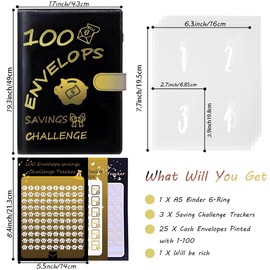 100 Envelopes Money Saving Challenge,Savings Challenges Book with Envelopes，Money Saving Budget A5 Binder with Cash Envelopes for Budgeting，libro de ahorro de dinero de 100-30 - 365 dias 5000 dolares