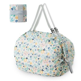 BOYSSPAA Japan Creative Portable Tote Shopping Bag Large Foldable Shopping Tote Bag Foldable Reusable Recycled Grocery Bags Washable and Lightweight Fold Up Shopper (BlueFlowerEcoBag)