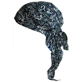 Cool4 A02 Summer XL Head Scarf Beach Scarf Bandana Beanie Hat Chemo Cap, Navy with green beige paisley floral pattern