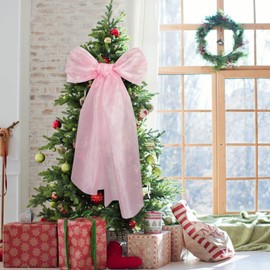 Pink Bow Birthday Party Decorations, 2 Pack Big Pink Bows 17 x 39 Inches Coquette Party Background, Large Sparkle Organza Giant Bow Hanging Decor for Bachelorette Baby Shower Bridal Shower (Baby Pink)