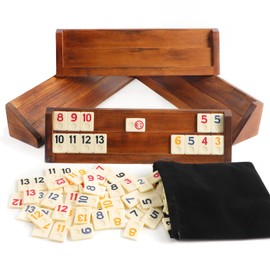 Wahartoly Rummy Cube Game - Large Luxury Rummy Game Set，with 4 Wooden Racks and 106 Tiles，4 Player Edition