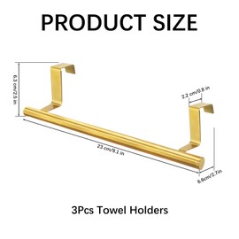 RETON Pack of 3 Kitchen Towel Racks, 23 cm Tea Towel Holder, No Drilling, Stainless Steel Tea Towel Holder with Non-Slip Pads, No Drilling, (Gold)