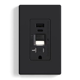 ELEGRP GFCI Outlet with USB Ports and Nightlight, 20 Amp Self-Test GFCI Combination with USB Ports, Tamper Resistant GFCI USB Outlet w/Nightlight, Wall Plate Included, UL Listed, Matte Black, 1 Pack