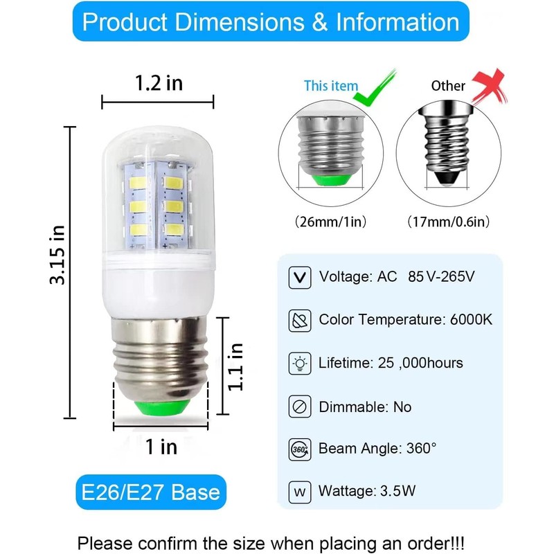 Fneiosg E26 LED Refrigerator Light Bulb 3.5W, 40W Equivalent, Daylight
