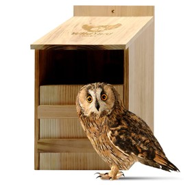 Owl House Cedar - Prebuilt Barn & Screech Owl Nesting Box - Easy Hang & Clean - Wood Shavings & Screws Included