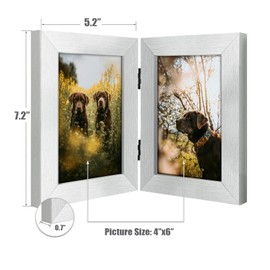 Frametory, 4x6 Double Picture Frame Hinged 2 Photos Frame Collage, Desk Picture Frame with Glass, Side by Side Frame Vertical (Silver, 1 Pack)