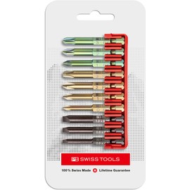 PB Swiss Tools Phillips Flat Pozidriv Bit Block PB E6.701 CN | 100% Swiss Made | 10-Piece Bit Set with Long E6 1/4" Color Coded PrecisionBits