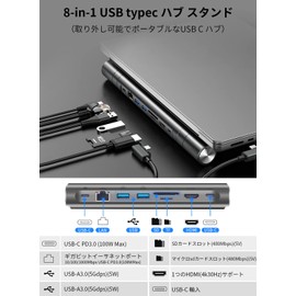 MoSpace 8-in-1 USB Hub PC Stand Docking Station 4K@30Hz HDMI Laptop Stand Dock 100W Rapid Charge 2x USB 3.0 5Gbps Data Transfer 2x USB-C Port Type-C Hub Stand Type 1Gbps Wired LAN Thunderbolt 3 Mobile