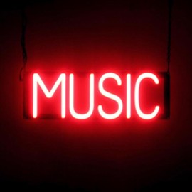 SpellBrite MUSIC Sign for Businesses | Entertainment-Related Signs with Neon Look, Red LED Light | 19.1" x 6.3"