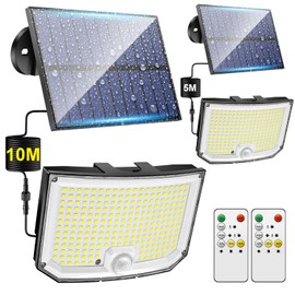 PIKOY Solar Flood Lights Outdoor [318LED/10M/5 Modes] Solar Motion Lights Outdoor,Remote Security Lights Motion Outdoor,IP65 Solar Lights Outdoor Waterproof,Solar Security Lights Garden/Garage-2 Packs