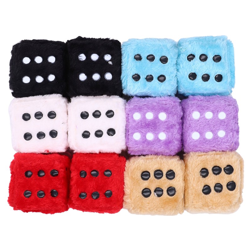 6 Pairs Car Rearview Mirror Hanging Plush Dice with Dots