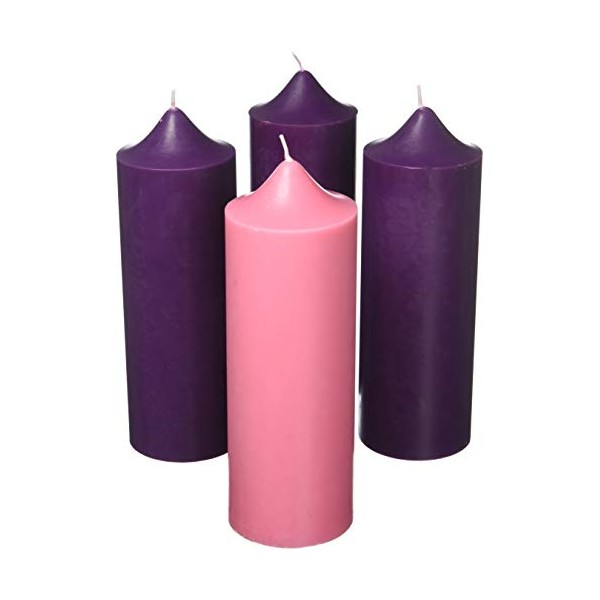 Advent Candles Purple and Pink Wax Pillar Christmas Season Set