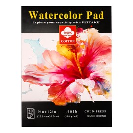 FEITAKE Watercolor Sketchbook 9"x12" Watercolor Paper Pad 100% Cotton/Cold Pressed /140lb (300gsm)/ Acid Free Artist Grade Water Color Art Drawing & Painting Paper -20 Sheets Pack