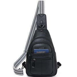 Leresas 7L Sling Bag for Women Crossbody Bag Cross Body Purse Fanny Pack Chest Bag with Adjustable Guitar Strap, Black