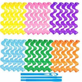 Pack of 30 Spiral Curlers for Long Hair, Wave Styling Kit, for All Hair Lengths, No Heat, 30 cm Wave Style with 2 Styling Hooks (Mixed Colour)