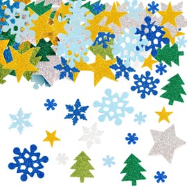 150pcs Christmas Foam Stickers, Christmas Decorations, Snowflake Christmas Tree Star Decoration, Christmas Glitter Snowflake Christmas Tree Star Ornaments for Winter Christmas Party Wedding Decor