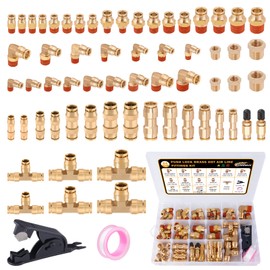 CheeMuii 64 Pcs Brass DOT Air Line Fittings Kit Push Lock & Quick Connect Fittings NPT Thread for Air Line Air Hose Pneumatic Tubing