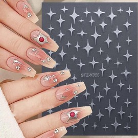 Star Nail Art Stickers 3D Silver Gold Star Nail Stickers for Nail Art - Self-Adhesive Star Stickers for Nails Star Nail Art Design Supplies Manicure Decals for Acrylic Nails DIY Decoration Accessories