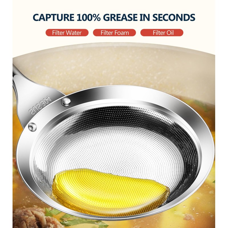 Fine Mesh Strainer - Oil Strainer Spoon for Bacon Grease