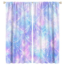 HZOHNAGO Mermaid Curtains Colorful Galaxy Mermaid Pattern Blackout Print Rod Pocket Window Drapes for Bedroom Living Room 42x45in