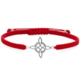 ENTREPLATA Shiny Red Yarn Macrame Bracelet with 925 Sterling Silver Celtic Amulet Lucky Charm Love Friendship Witch Knot Silver Not Applicable, Silver, Not applicable.