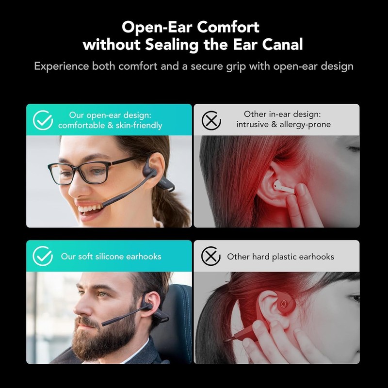 Nuroum OpenEar Pro Bluetooth Headphones with Noise-Cancelling Microphone, Mute Switch,