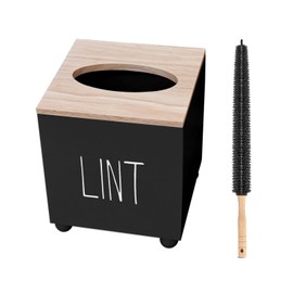 Farmhouse Wooden Lint Holder with Lid - Dryer Lint Trash Can for Laundry Room Decor (Black)