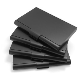4 Stück Visitenkartenetui,Superleichter Visitenkartenhalter,Visitenkarten Etuis aus Aluminiumlegierung,Schnallenstil Geschlossen,Pocket Metall Kartenetui für Reisen und Business (Schwarz)