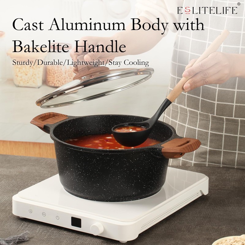 ESLITE LIFE Nonstick Cookware Sets, 12 Pcs Granite Coating Pots