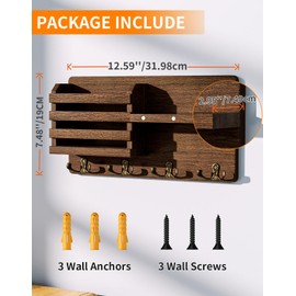 SWTYMIKI Key Holder for Wall with Magnet Hanging, Key Hooks Wall Mounted with 4 Double Hooks, Decorative Key Rack Key Hangers for Entryway, Mudroom, Hallway, Brown