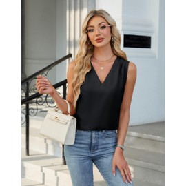 BMJL Womens Summer Tank Top Sleeveless Business Casual Outfits Pleated Loose Fit Cute Shirts Banded Bottom(Black,S)