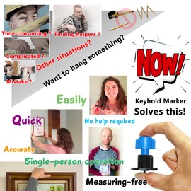 Keyhole Marker, All-in-One Picture Hanging Kit with Level, Center Punch, Screwdriver, Push-Pin Hangers, Easy-Hang No-Measure Tool for Wall Art, Photo Frames, Canvas, Sawtooth, Keyhole, Wire, D-Ring