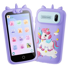 Kids Toys Phone, 3.97" Touchscreen Mini Phones for Kids, Learning Phone Puzzle Games, 1500mA Toys Cell Phone, 8GB Card Purple