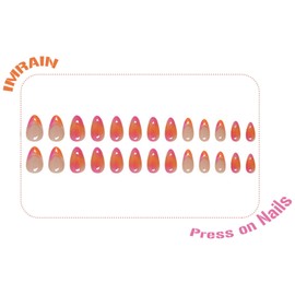 IMRAIN Press on Nails Short Almond Fake Nails Orange Pink Ombre French Tips False Nails Gradient Glossy Glue on Nails Full Cover Spring Summer Oval Stick on Artificial Nails