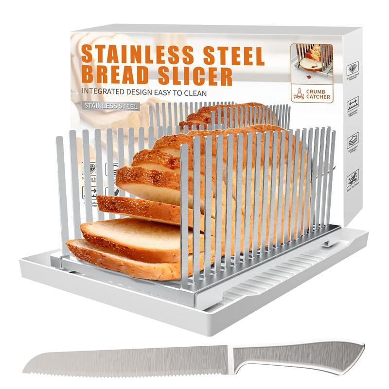 Aromfentu Adjustable Bread Slicer Guide for Homemade Bread with Stainless