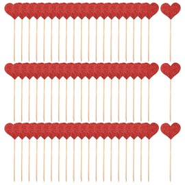 60 Pieces Of Red Glitter Love Plugin, Cupcake Topper, Multi-Purpose Bamboo Sticks, Cocktail Fruit Signs, Valentine'S Day Birthday Decoration.