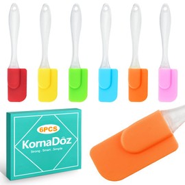 KornaDoz 6 Piece Mini Silicone Spatula Set, Heat-Resistant & Non-Stick Small Kitchen Gadgets for Baking, Cooking, Mixing, Perfect for Scraping Jars and Containers - Multi-Color