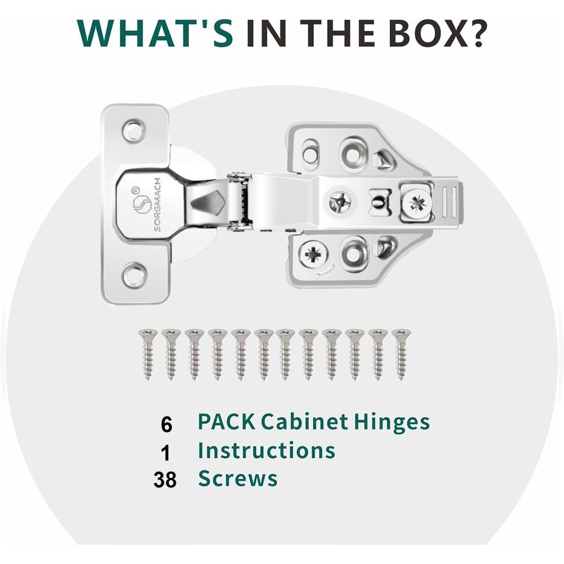 6 Pack Inset Overlay Soft Close Cabinet Hinges 105° Frameless