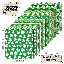JarThenaAMCS 40 Sheets St. Patrick's Day Pattern Paper Green Shamrock Scrapbook Specialty Paper Double Sided Craft Paper For DIY Card Making Photo Album Journal Decor, 6 x 6 Inch