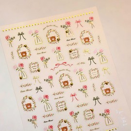 Rose Nail Stickers 5D Embossed Cute Bear Nail Designs 3D Self-Adhesive Bow Nails Supplies Flower Wreath 3D Rhinestone Nail Decals for Nail Art Summer Nail Art Decoration for Women Girls DIY 1 Sheet