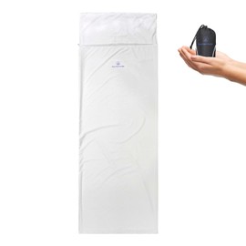 Mountainlodge - Saco de dormir blanco para estaciones de clima cálido con bolsa de transporte – Saco de dormir protable, ligero y respetuoso con la piel para camping, senderismo y mochilero. (Blanco