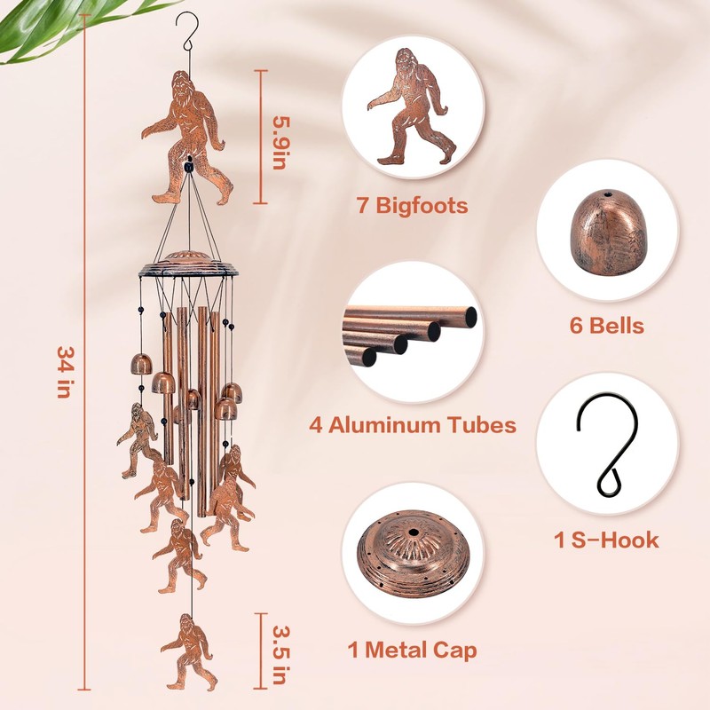 Bigfoot Wind Chimes Outdoor Big Foot Sasquatch Gifts for Men/Women/Dad/Grandpa