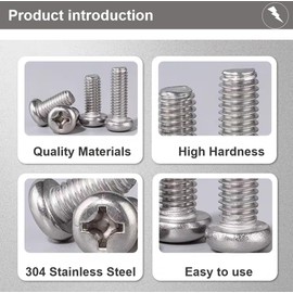 #6-32x3/4 Pan Head Machine Screws, 304 Stainless Steel 18-8 Screw, Phillips Drive, Fully Threaded, Bright Finish, Pack of 30