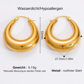 HUGE TOMATO 925 Silver Earrings Gold Hypoallergenic Hoop Earrings Gold 14K Gold-Plated Huggie for Women, Stainless Steel, No Gemstone