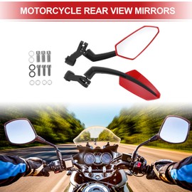 ACROPIX M8/M10 Motorcycle Rear View Mirrors Bar End Side Mirrors Mount Adjustable Red Plastic Prismatic Shape
