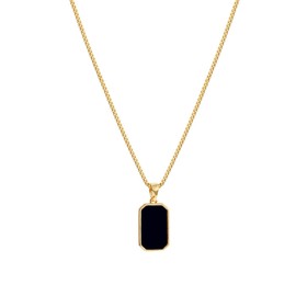 Black Square Onyx Pendant Necklace Gold Plated Vintage Simple Gemstone Rectangle Geometric Small Lightweight Chain Necklace for Women Men Minimalist Birthday Prom Wedding Party Fashion Jewelry Gifts (Gold)